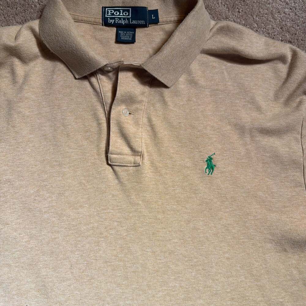 VTG Polo Ralph Lauren Short Sleeve Polo Shirt Tan with Green Pony